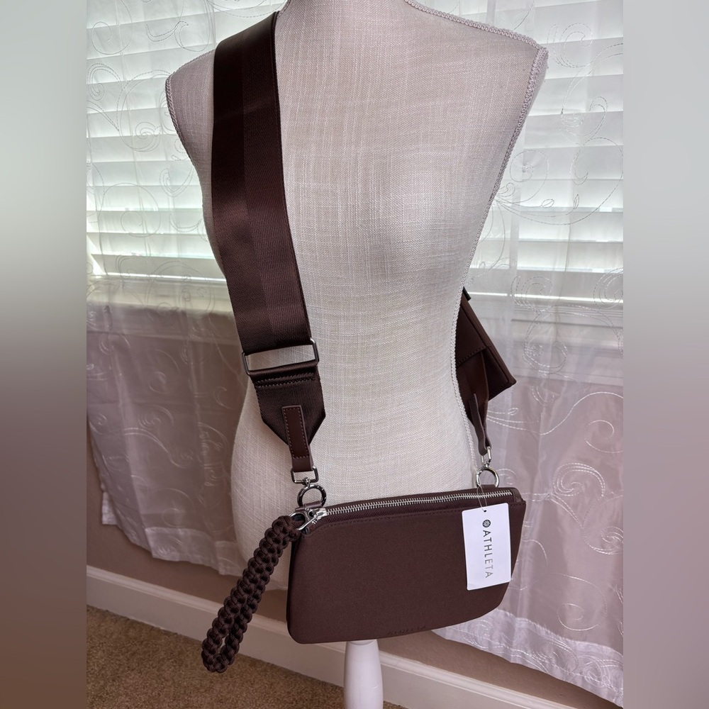 Athleta Brown Crossbody Bag with Braided Wristlet